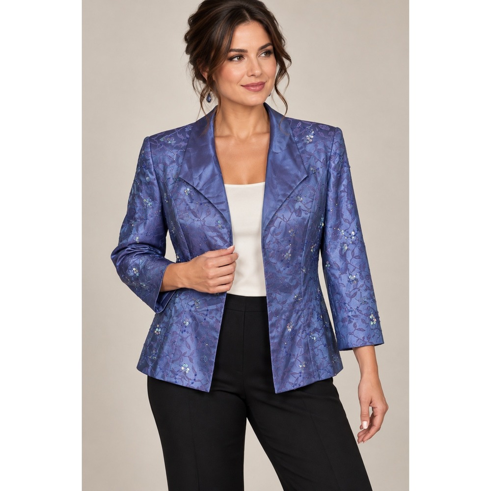 Alex Evenings Blue Iridescent Sequin Beaded Evening Jacket Size 8 Formal Wedding